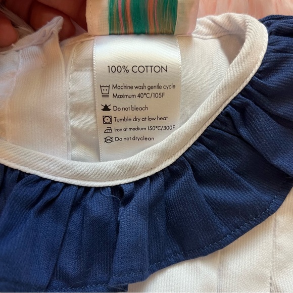 The Smocking Place Navy Blue White Cherry Embroidered Ruffle Blouse & Bloomers 2 - Picture 7 of 8